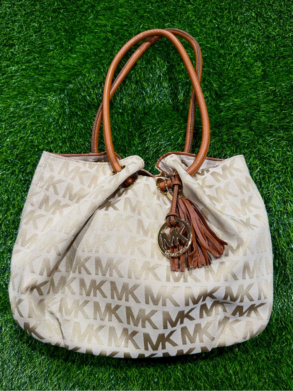 Michael Kors East West Signature Jacquard Brown Bag
